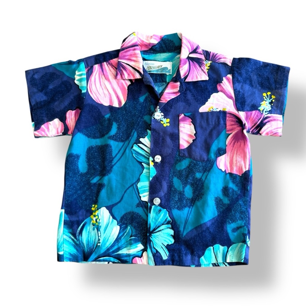 70s Penny’s Vintage Floral Hawaiian Shirt - Blue and Pink